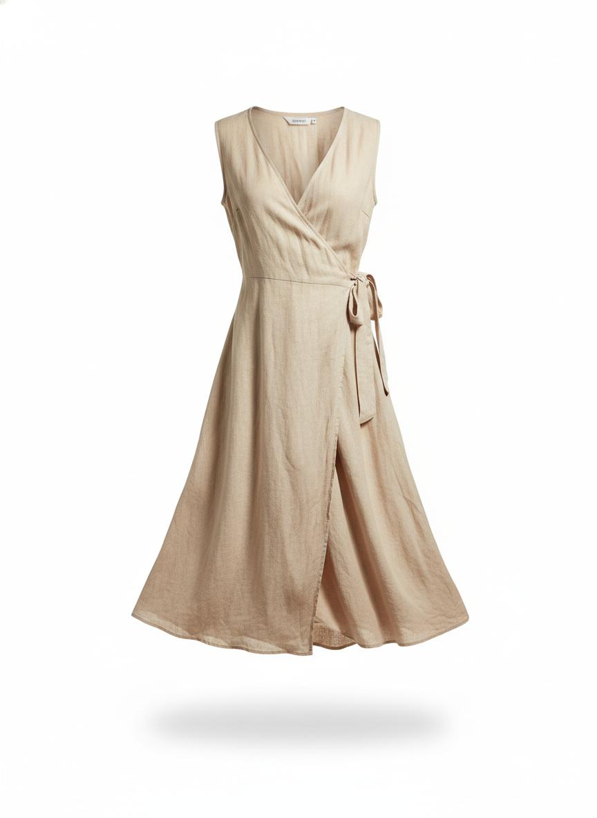 Women's Beige Wrap Dress