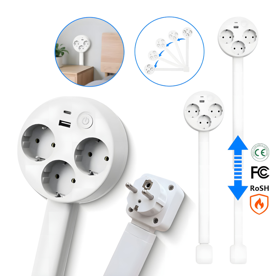 Steckdosenleiste ausziehbar mit USB Anschlüssen und EU Steckdosen