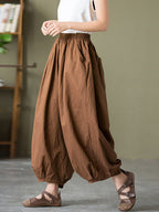 Valmira Damen Leinenhose mit Elastischem Bund und Weitem Bein
