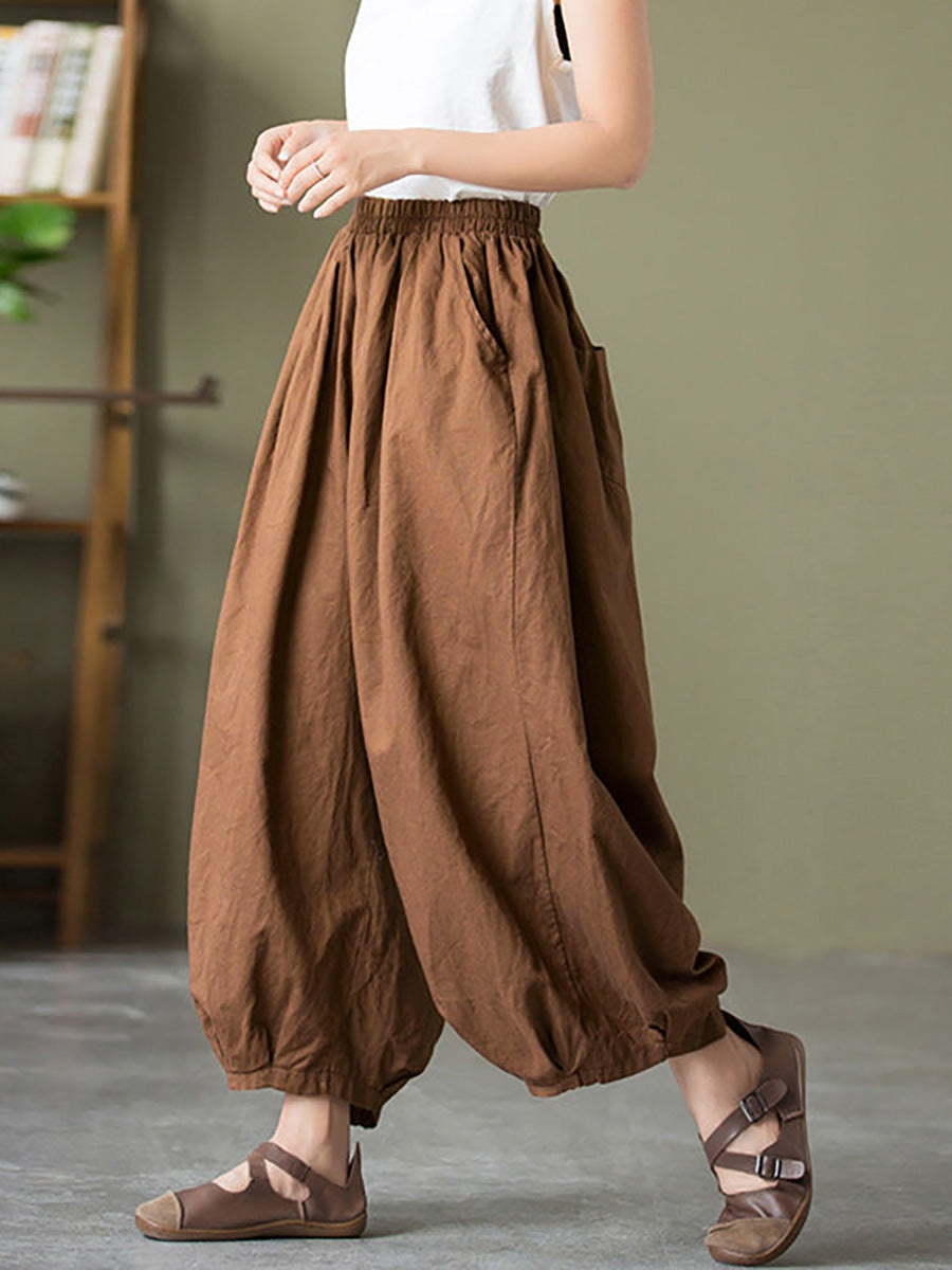 Valmira Damen Leinenhose mit Elastischem Bund und Weitem Bein