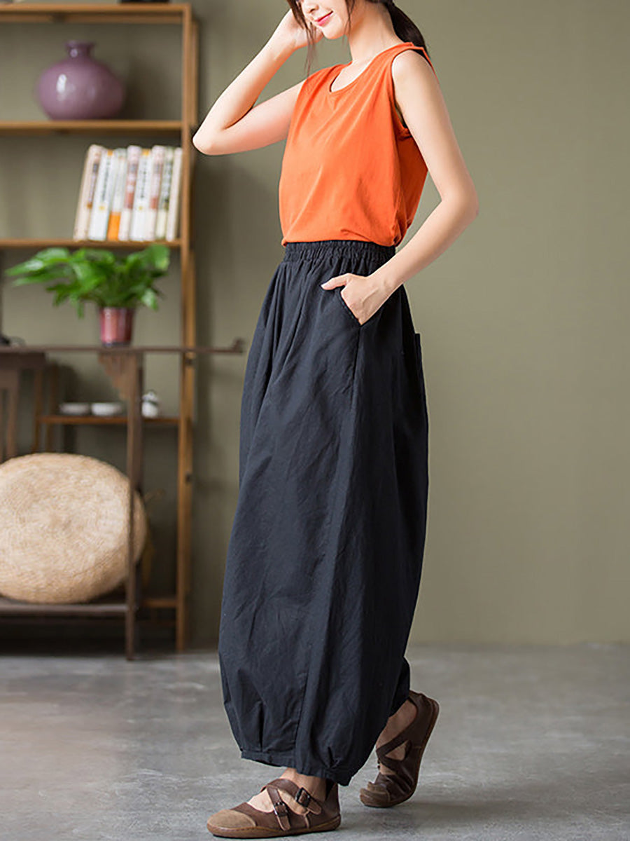Valmira Damen Leinenhose mit Elastischem Bund und Weitem Bein