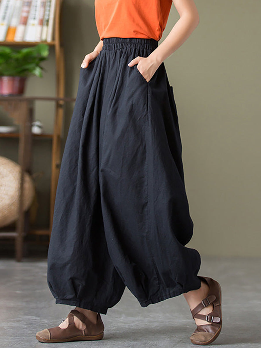 Valmira Damen Leinenhose mit Elastischem Bund und Weitem Bein
