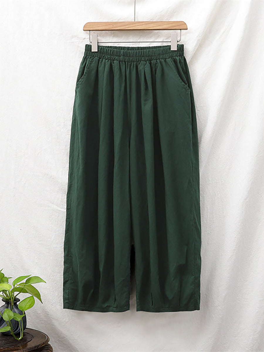 Valmira Damen Leinenhose mit Elastischem Bund und Weitem Bein