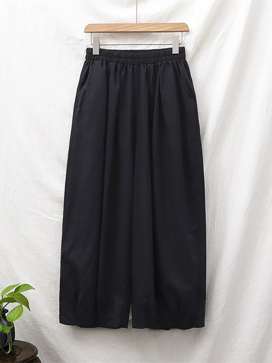 Valmira Damen Leinenhose mit Elastischem Bund und Weitem Bein
