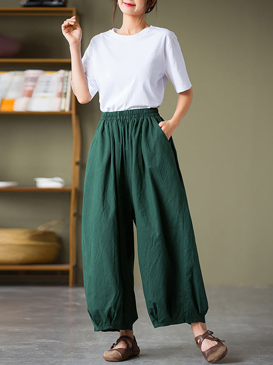 Valmira Damen Leinenhose mit Elastischem Bund und Weitem Bein