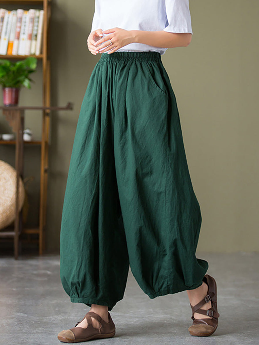 Valmira Damen Leinenhose mit Elastischem Bund und Weitem Bein