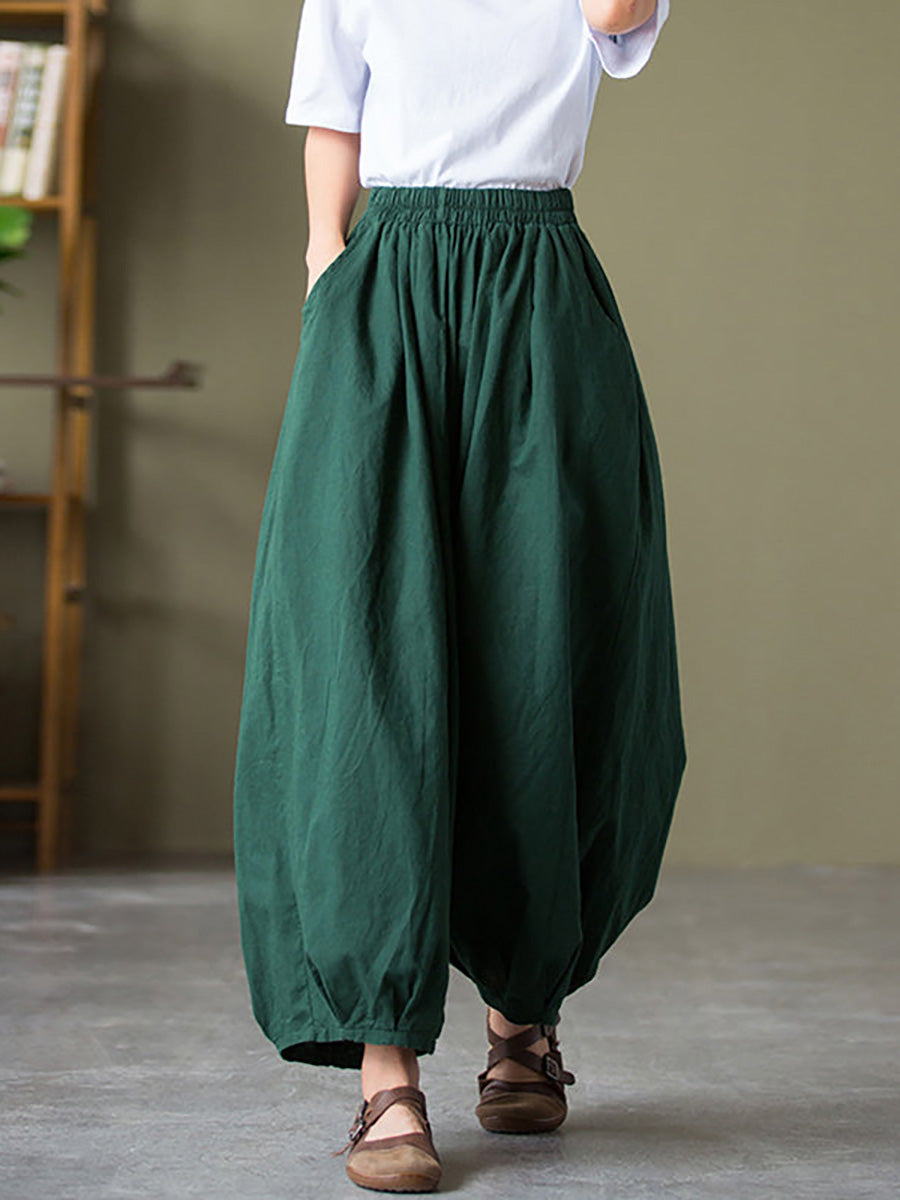 Valmira Damen Leinenhose mit Elastischem Bund und Weitem Bein