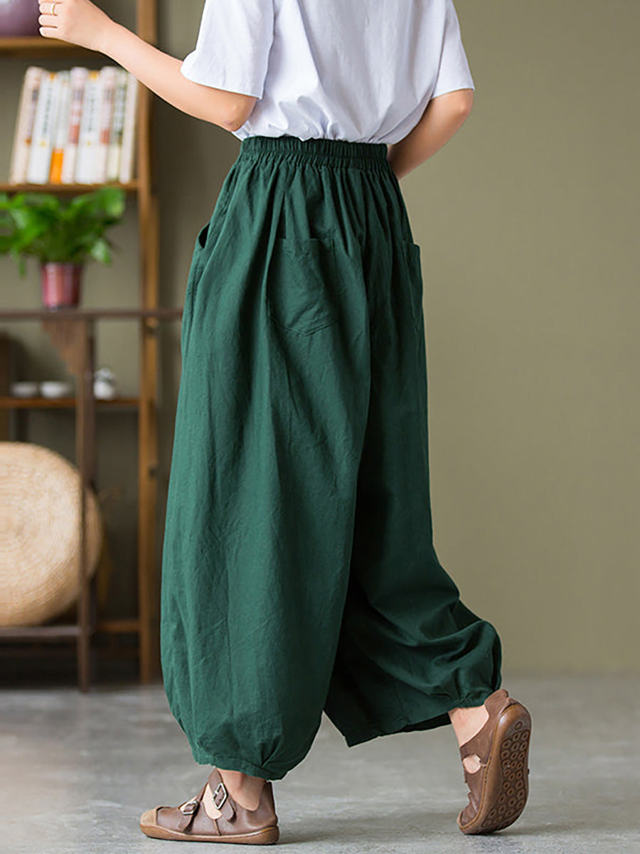 Valmira Damen Leinenhose mit Elastischem Bund und Weitem Bein