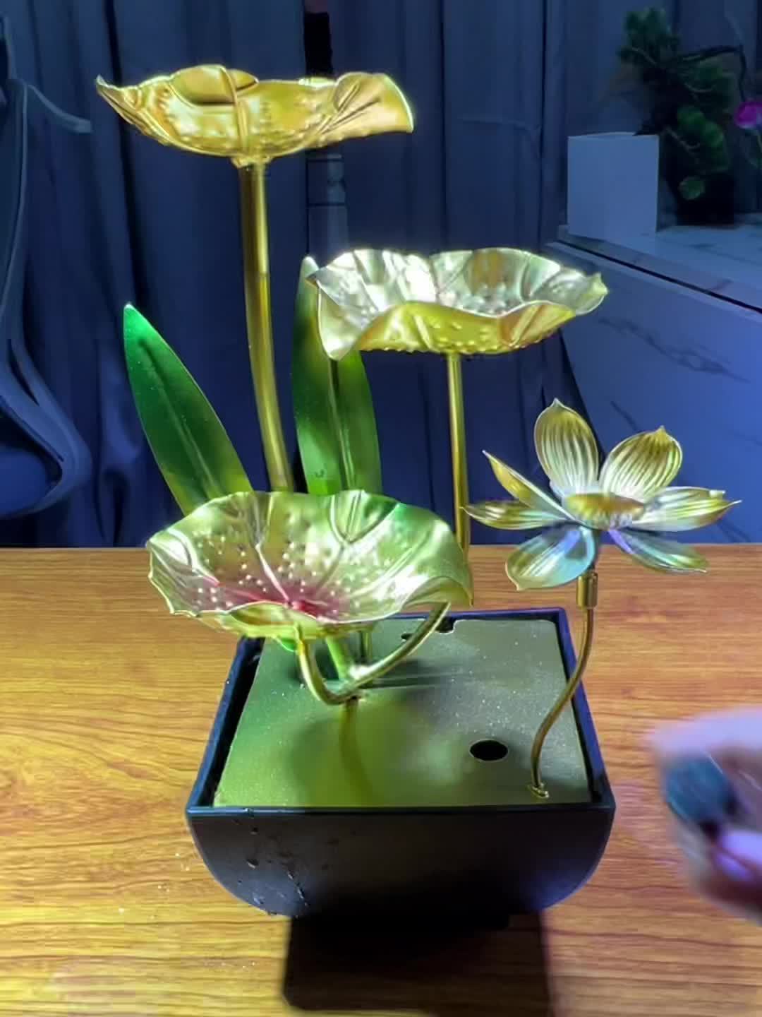 Dekorativt vandspil til bord med LED og lotus-look