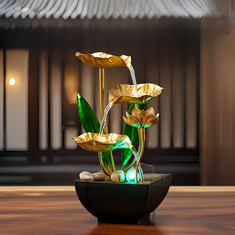 Dekorativt vandspil til bord med LED og lotus-look