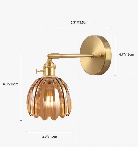 Lampa ścienna z szklanym kloszem w kształcie tulipana
