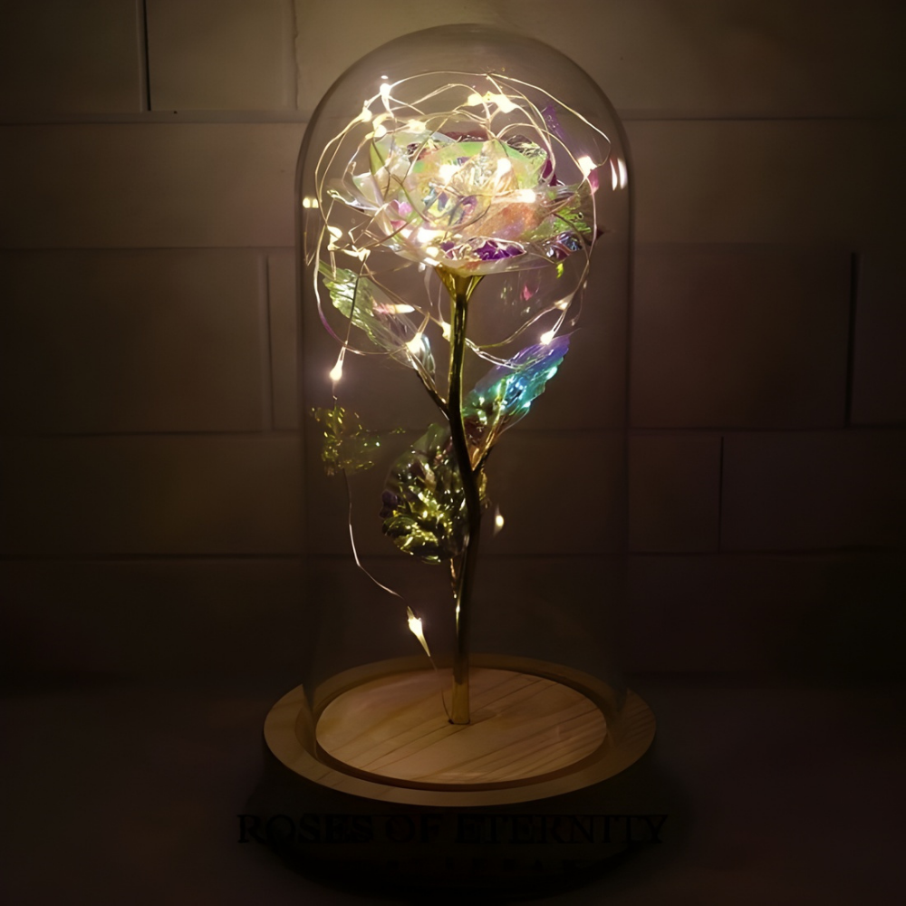 GoldBlume LED dekorationsrose under glasklokke trådløs