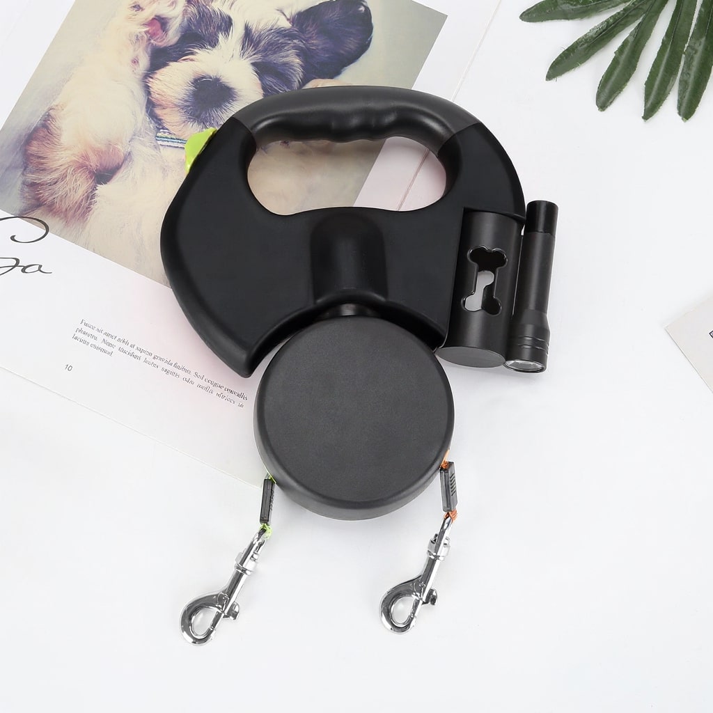 TierDuo FlexLeine – Einziehbare Doppelleine mit LED für 2 Tiere