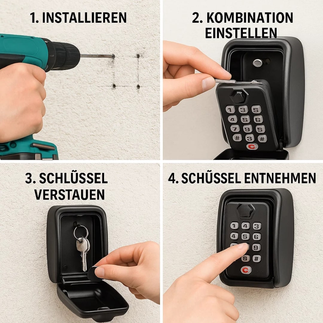 SecureBox Schlüsselsafe mit Zahlencode für Innen- und Außenbereich