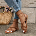 Calivana KreuzSchritt Damen Sandalen mit Knöchelriemen und Schnalle