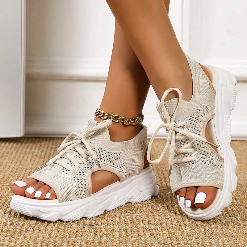 Avenica StrickSchritt Damen Plateau Sandalen mit Schnürung