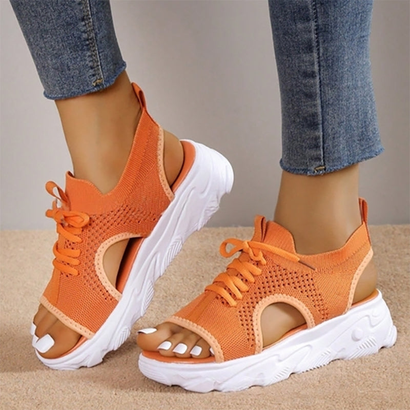 Avenica StrickSchritt Damen Plateau Sandalen mit Schnürung