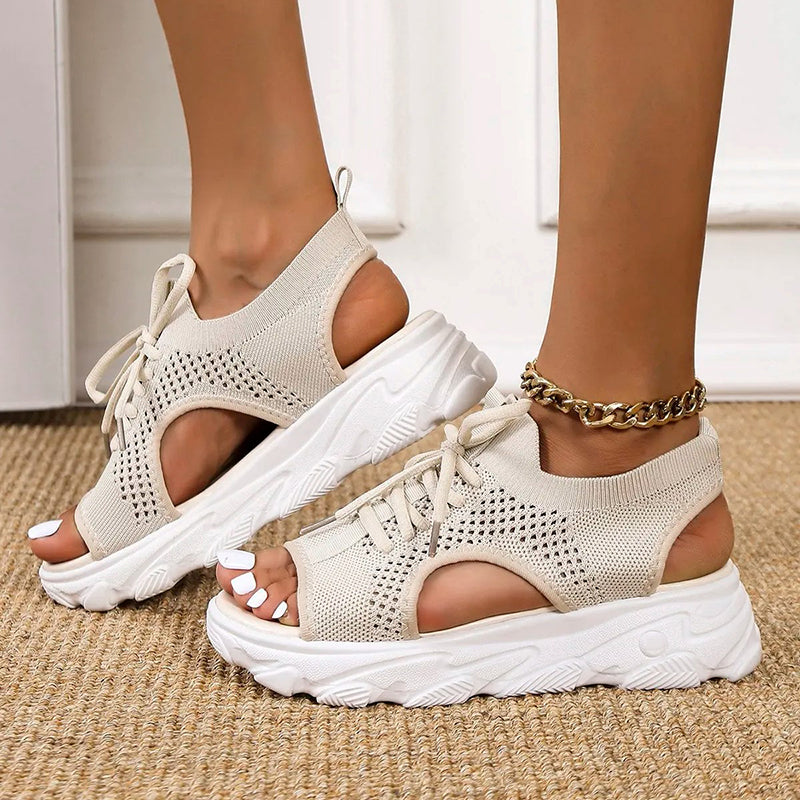 Avenica StrickSchritt Damen Plateau Sandalen mit Schnürung