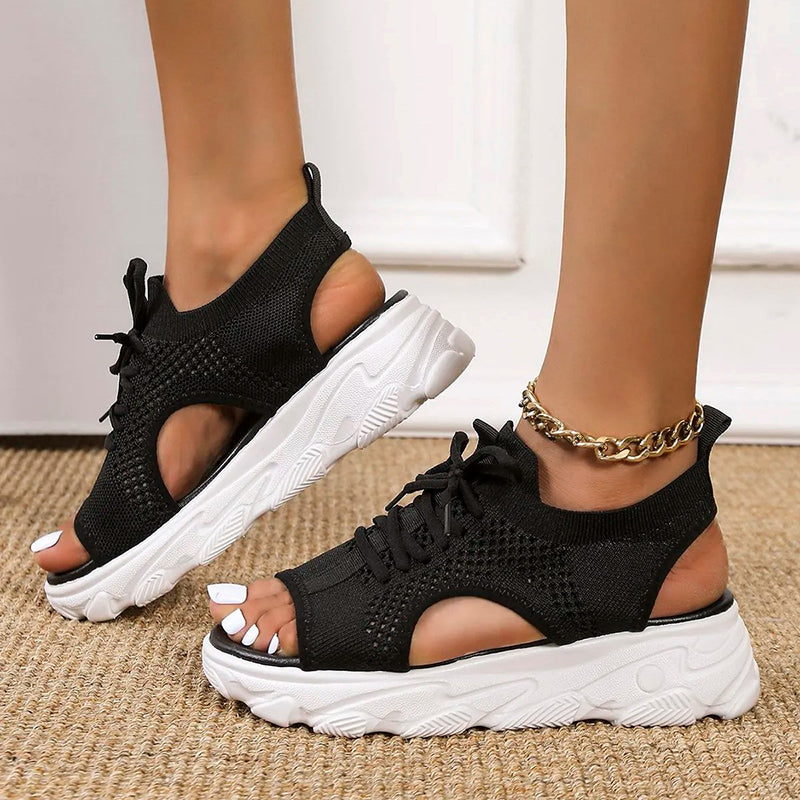 Avenica StrickSchritt Damen Plateau Sandalen mit Schnürung