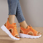 Avenica StrickSchritt Damen Plateau Sandalen mit Schnürung