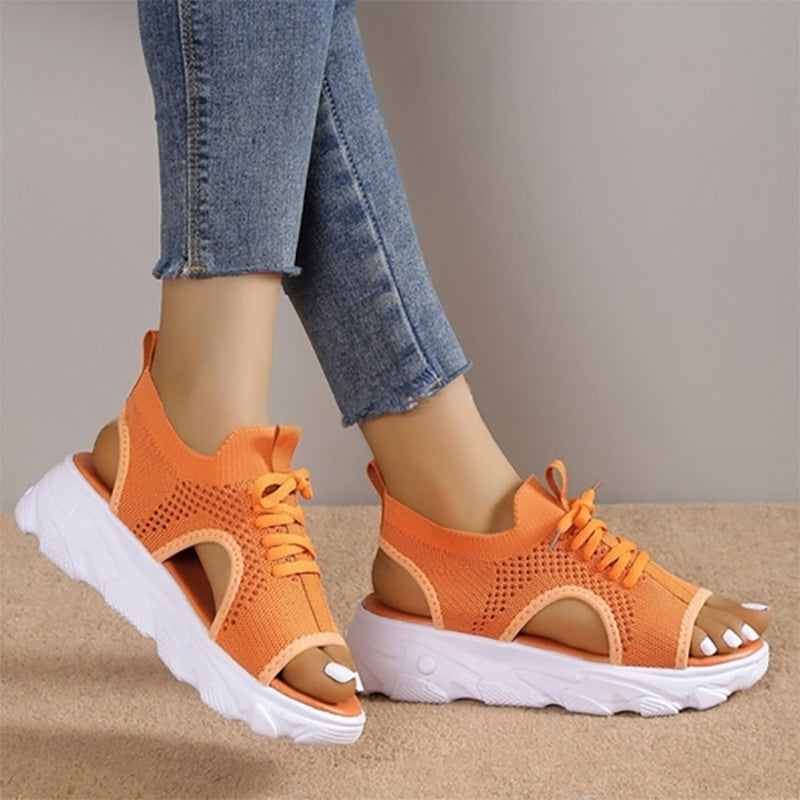 Avenica StrickSchritt Damen Plateau Sandalen mit Schnürung