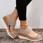 Soleria SommerSchritt Damen Plateau Espadrille Sandalen mit Kreuzriemen
